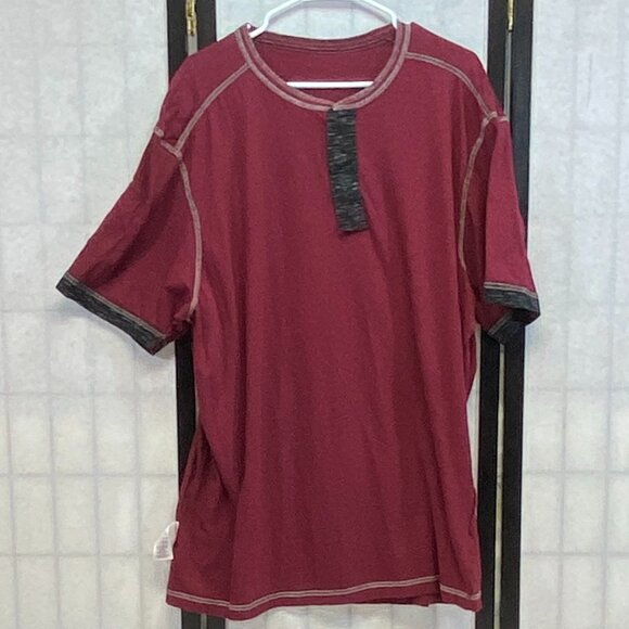 Modern Culture Burgundy Grey Marled 3 Button Short Tab Sleeve Henley Shirt 3XB - Picture 5 of 13